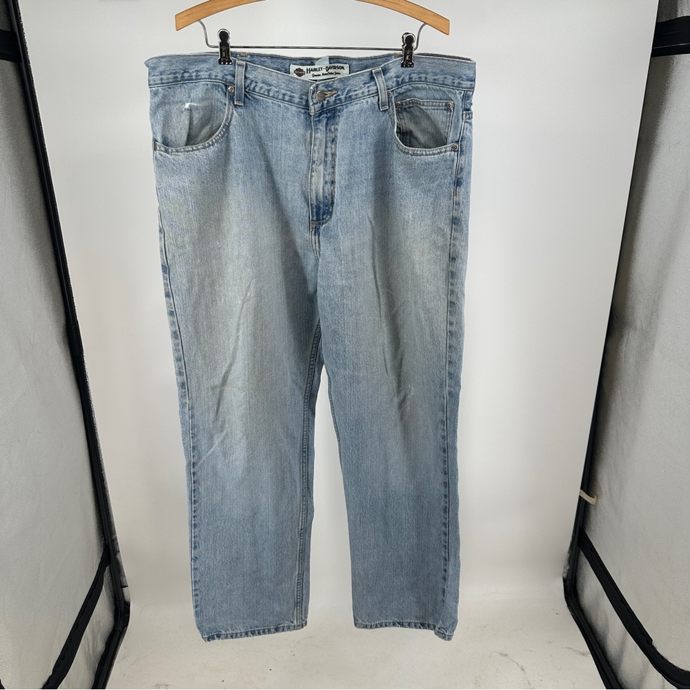 Harley-Davidson Men's 40x30‎ Light Blue Straight Jeans Distressed